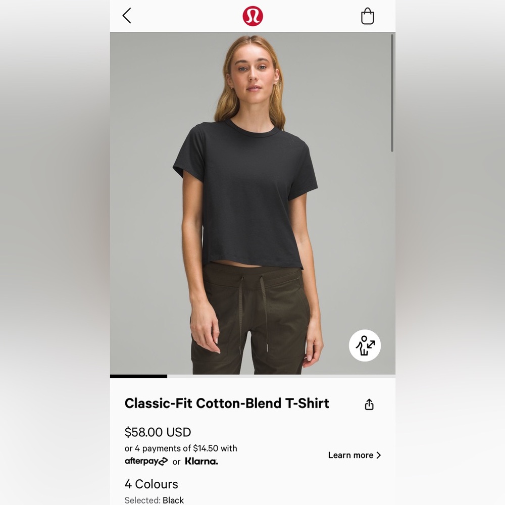 Lululemon NWT Classic Fit Cotton Blend Tee - Black